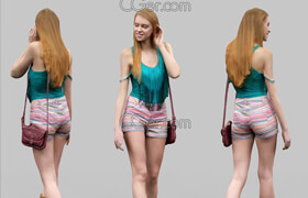 Casual girl in Boots Colorfull Shorts and green top Walking - 3dmodel