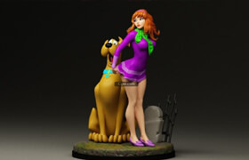 Cgtrader - Daphne and Scooby-Doo diorama 3D print model