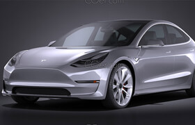 Squir - Tesla Model 3 2018 - Vray - 3D Model [3ds-c4d-fbx-lwo-max-obj]