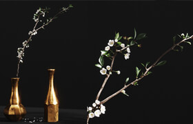 Cgtrader - ALUMINIUM VASES With CHERRY BRANCH By ZARA HOME - 3dmodel